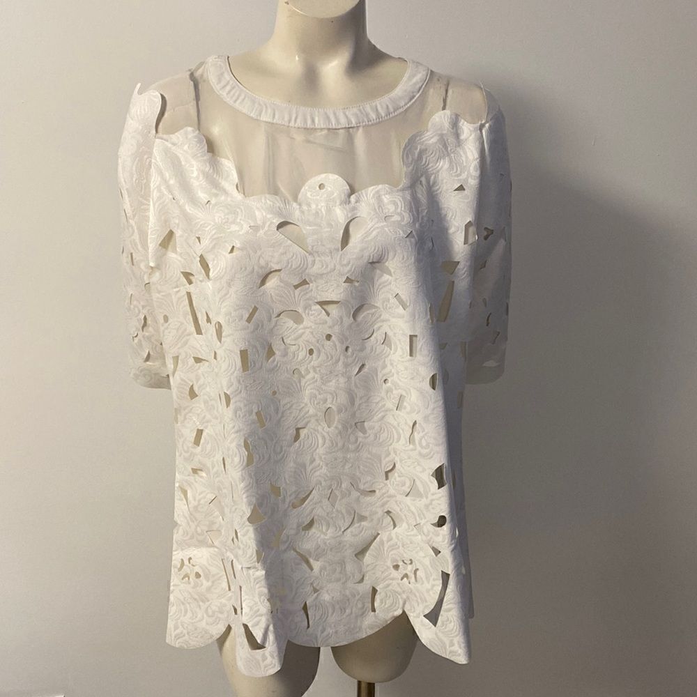 Pinlanya Cream 3/4 Sleeve Cut Out Blouse XL